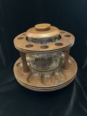 Smoking Pipe Stand 9 PIPE Holder Walnut Wood W/ Glass Humidor Decatur Duk-It MCM